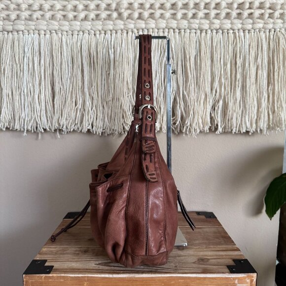 Junior Drake Brown Lambskin Leather Gathered Pocket Squishy Hobo Shoulder Bag - Picture 8 of 17
